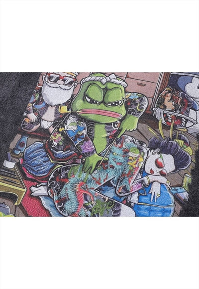 Retro cartoon t-shirt vintage wash turtles top long tee grey