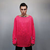 Deep V-neck sheer top revealing transparent sweatshirt cut out neck long sleeve see-through t-shirt rocker jumper edgy baggy tee in pink