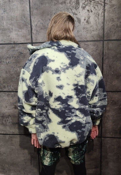 Tie-dye fleece bomber handmade camo sports jacket in green