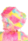 Rainbow bucket hat faux fur fluffy unicorn hat rave cap pink