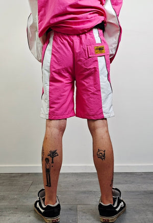 Pink sport shorts buckle belted colour block skater pants