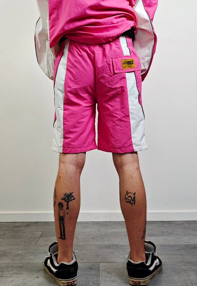 Pink sport shorts buckle belted colour block skater pants