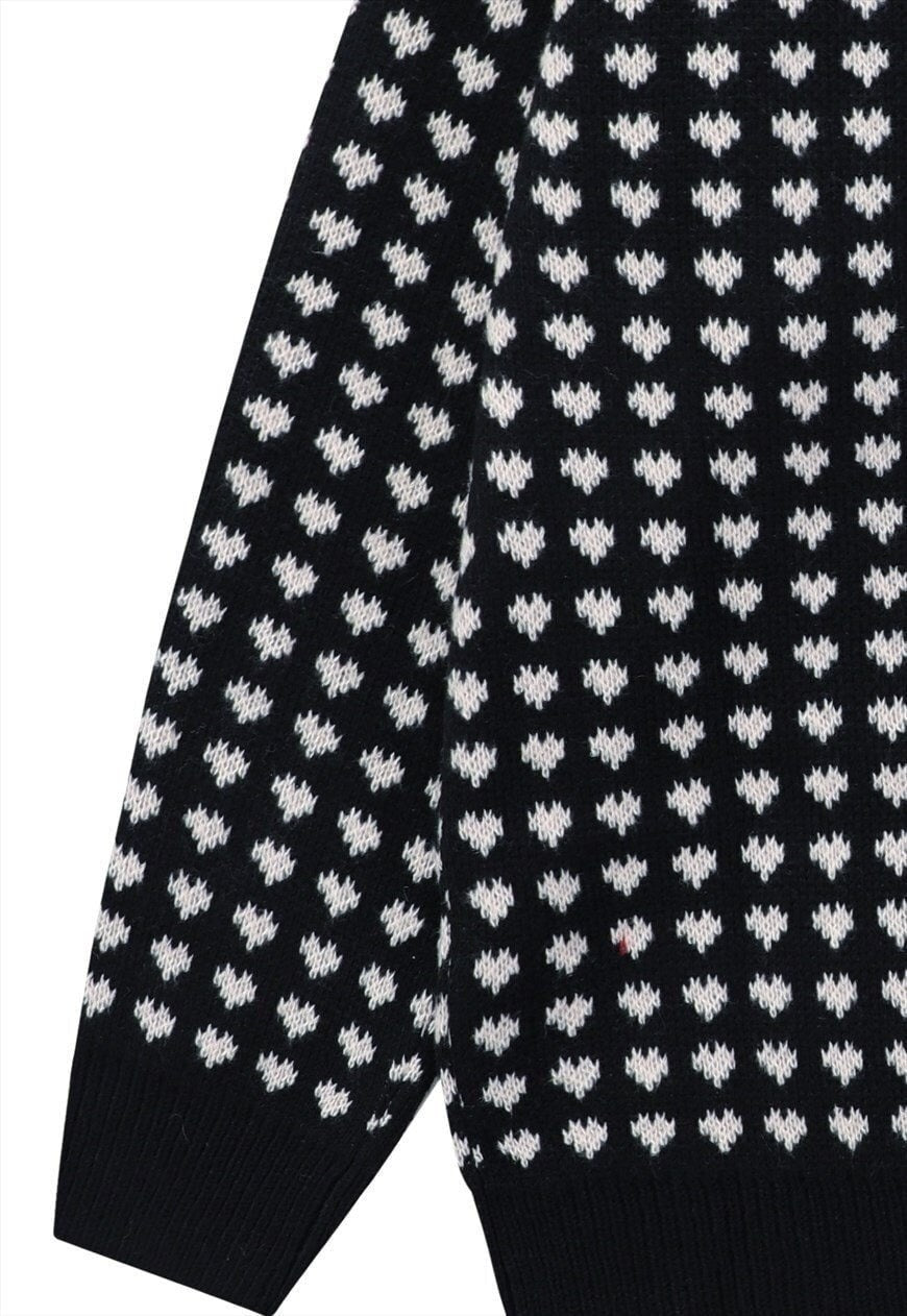 Retro heart sweater vintage pattern jumper 80s top in Black