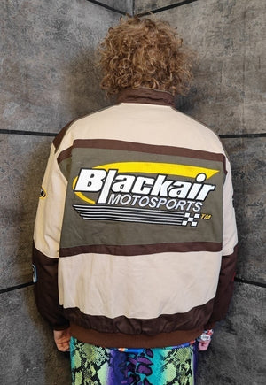 Motorcycle jacket multi patch padded Racing bomber in brown