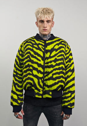 Striped varsity jacket black animal print reversible bomber