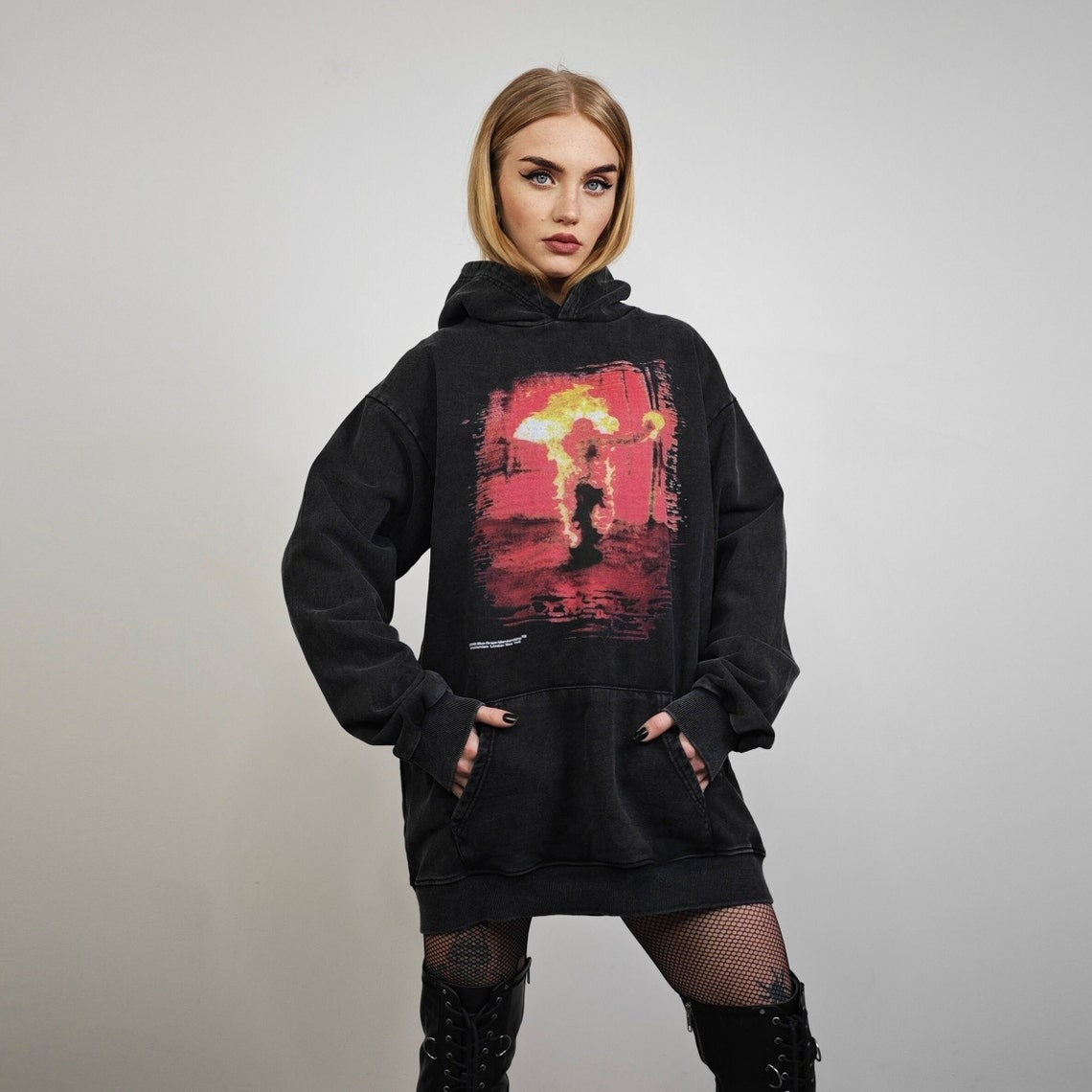 Metal band hoodie punk rocker pullover metalcore jumper gorpcore sweatshirt vintage top EMO skater sweater burning man print vest