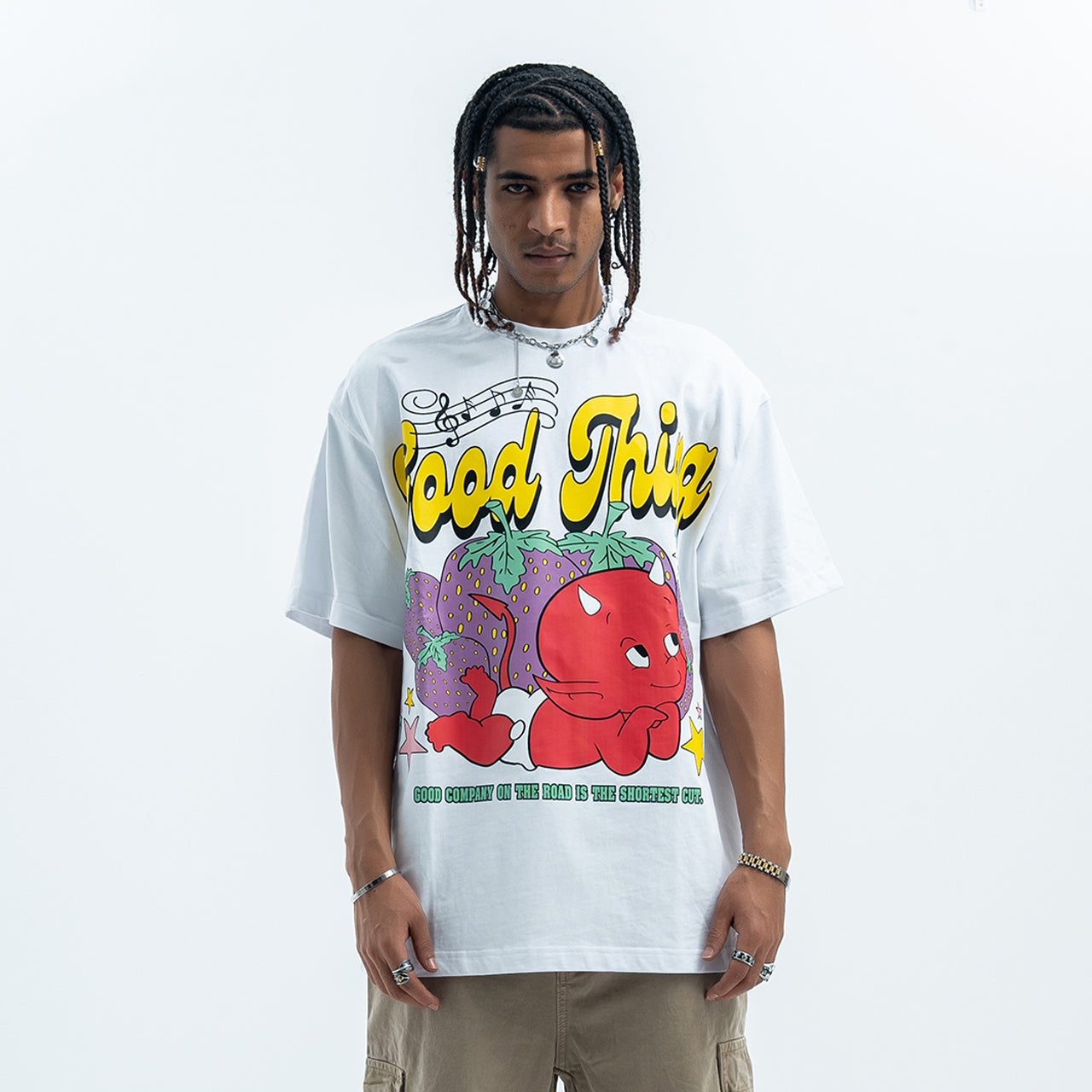 Little devil t-shirt retro devil cartoon top hell print tee in white