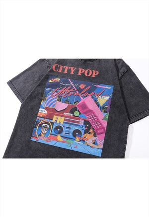 80s print t-shirt Miami Vice tee retro America top in grey