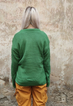 Cable knitwear sweater fluorescent knitwear jumper in green