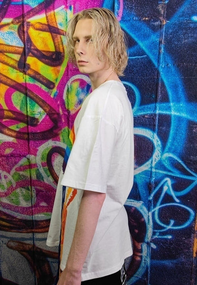 Rainbow t-shirt pride top reworked thread gay tee in white