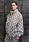 Polka dot fleece bomber handmade fluffy 70s spot jacket grey