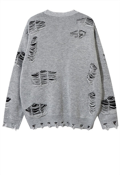 Ripped gothic sweater grey shredded pattern chained jumper