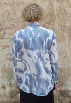 Stripe print shirt paint splatter silky top in blue white