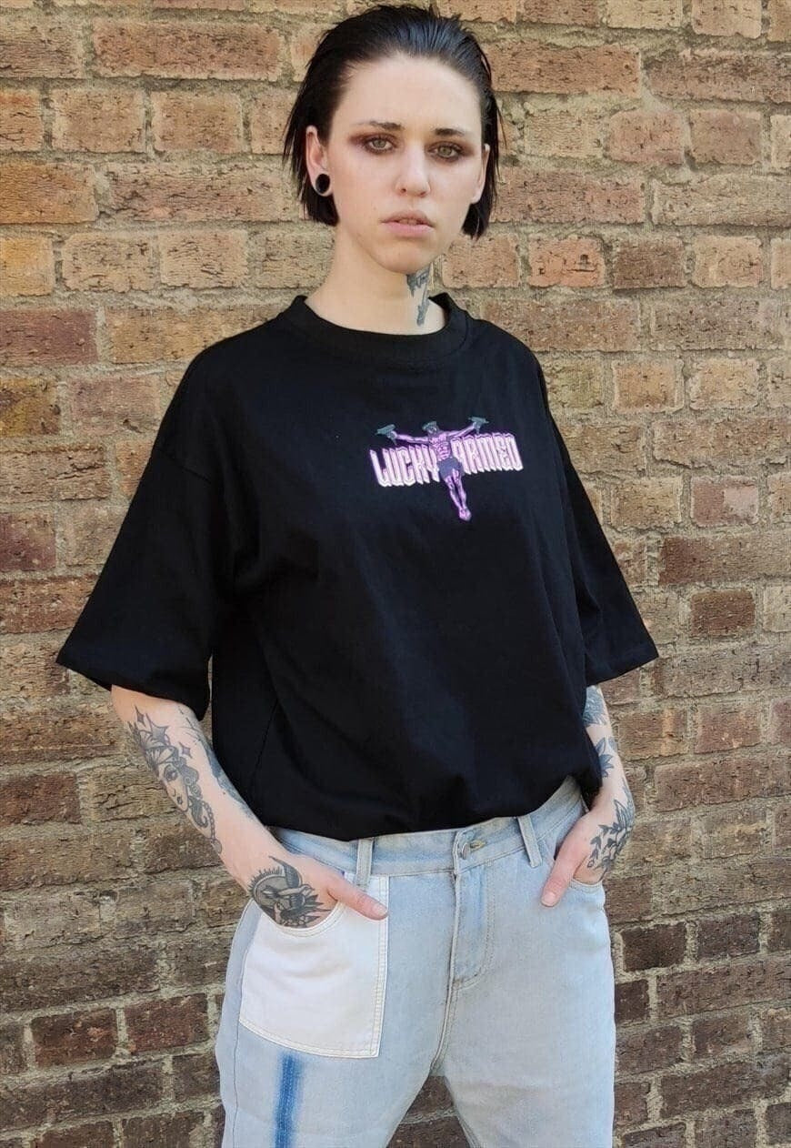 Jesus t-shirt army slogan grunge print tee in black