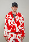 Short cow print coat red cropped animal print trench jacket