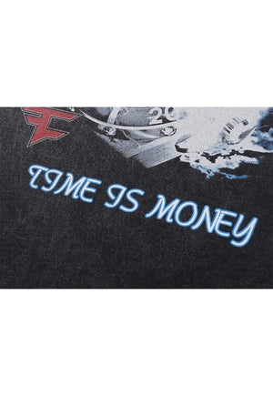 Watch print t-shirt time slogan tee gangster top acid grey