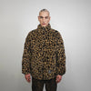 Animal print fleece jacket brown leopard coat zip up cheetah bomber wild cat overcoat fluffy jaguar festival jacket bobcat jumper