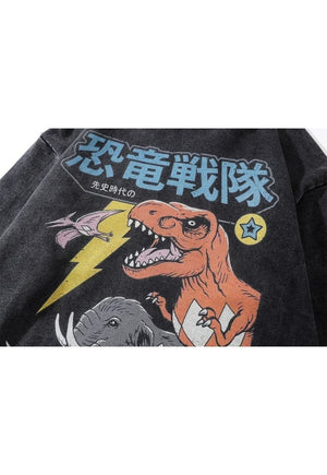 Dinosaur hoodie anime pullover Jurassic park top acid grey