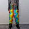 Rainbow faux fur joggers raver pants fluffy psychedelic trousers ski fleece unicorn overalls festival bottoms burning man pants in orange