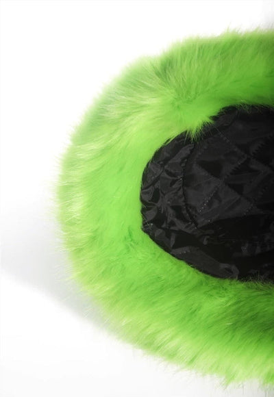 Festival faux fur bucket hat fluffy neon hat rave cap lime