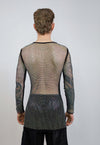 Diamante beaded mesh top transparent jumper seethrough black