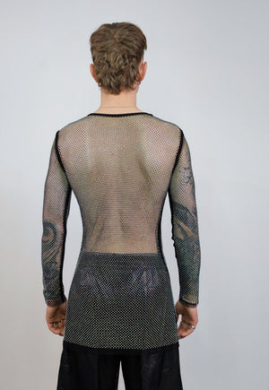 Diamante beaded mesh top transparent jumper seethrough black