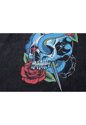 Skull t-shirt skeleton tee retro flower skater top in black