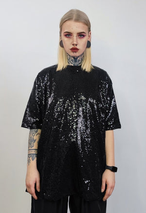 Black sequin t-shirt glitter top sparkle geometric jumper