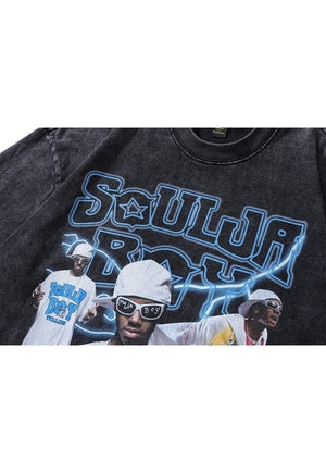 Soulja boy fan t-shirt rapper tee retro hip-hop top in black