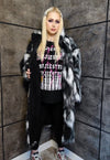 Contrast faux fur coat gradient fluffy Mac in white black