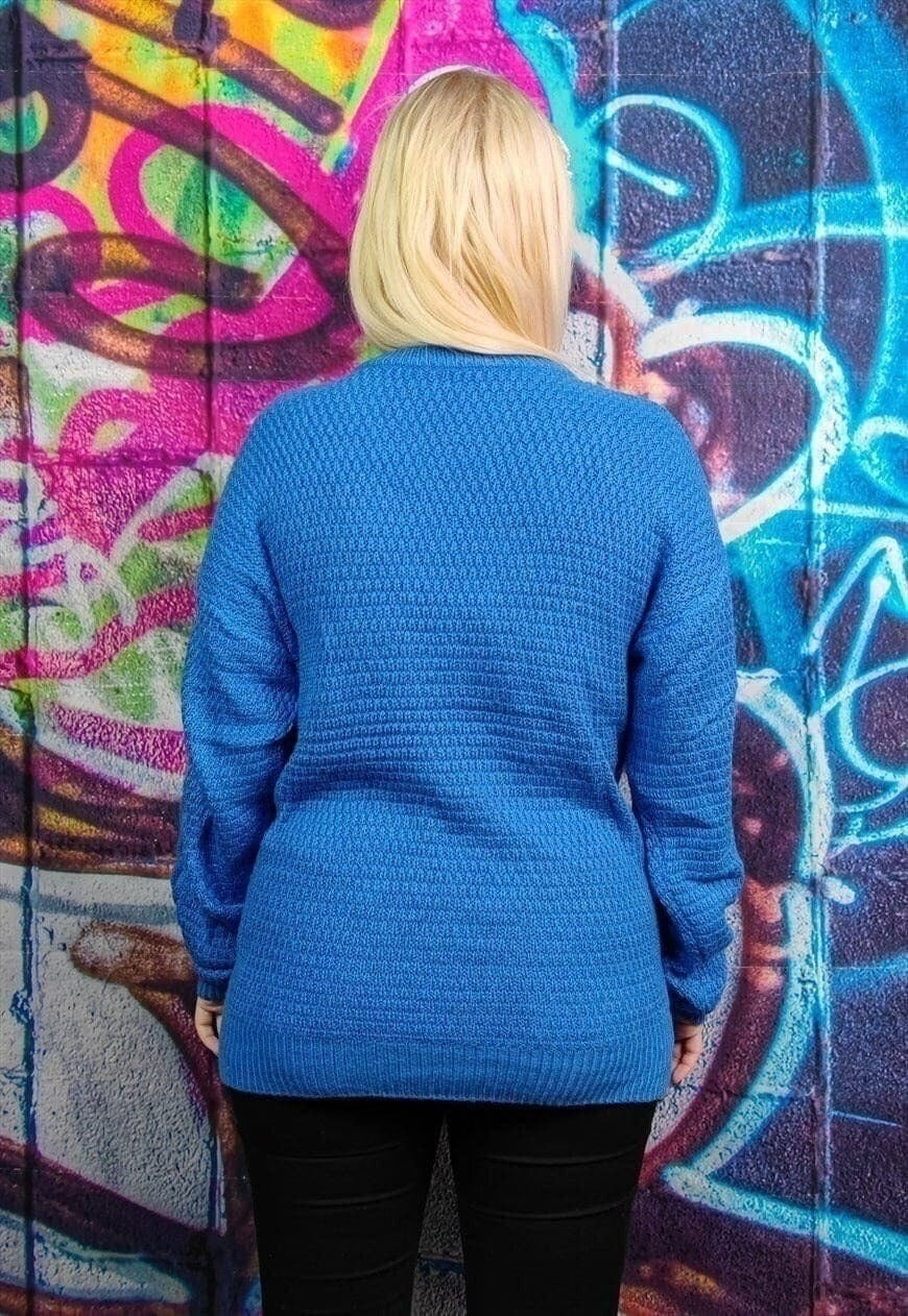 Cable knitwear sweater fluorescent knitwear jumper in blue