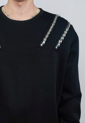 Futuristic gothic sweatshirt extreme zipper jumper in black