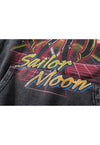 Sailor moon hoodie anime pullover Japanese top in acid grey