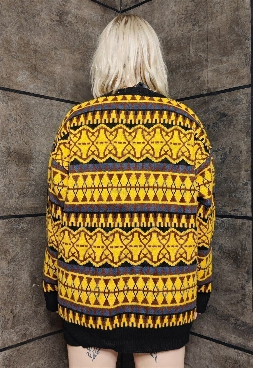 Baroque sweater 90s pattern chunky knit jumper black yellow