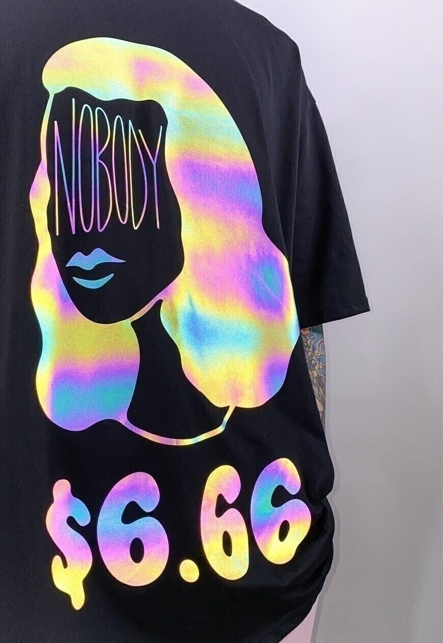 Reflective money girl print tee nobody paid slogan t-shirt