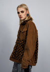 Checked velvet jacket SKA fleece patch bomber in brown