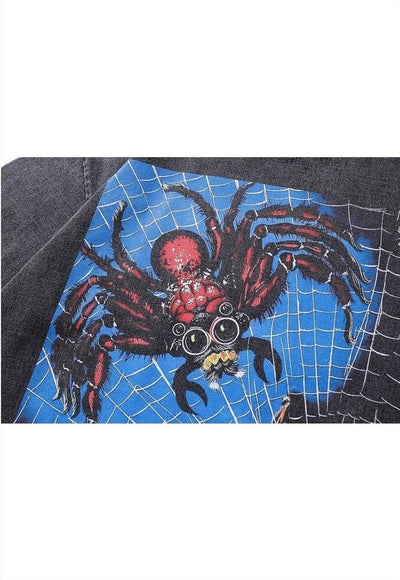 Spider print t-shirt grunge Gothic tee retro punk top grey