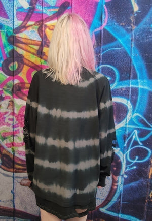 Tie-dye graffiti jumper 2 layer retro long t-shirt in black