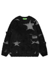 Distressed fluffy sweater brown star patch jumper fuzzy top