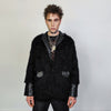 Faux fur blazer PU leather sleeves jacket fluffy luxury fleece coat faux leather lapel smart jacket in black