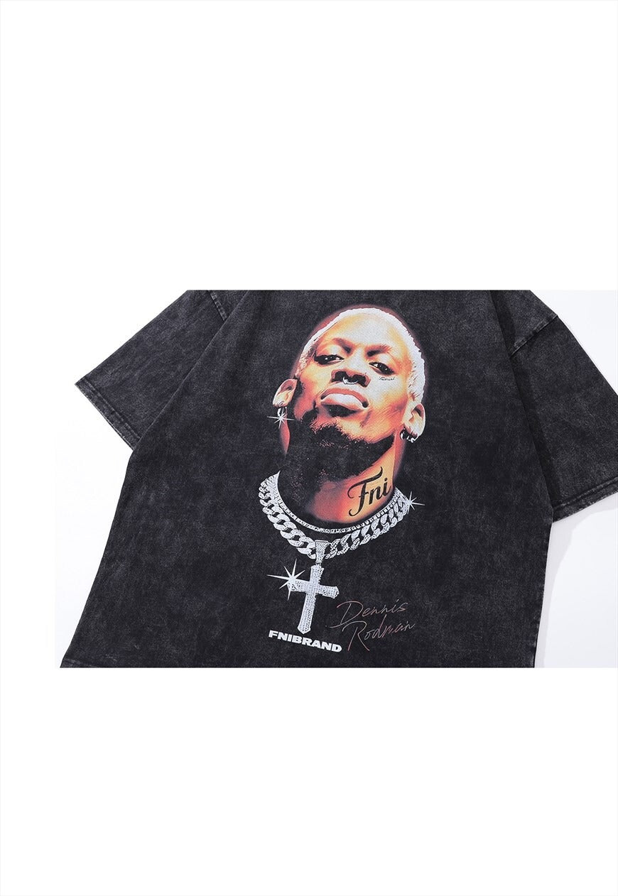 Basketball player t-shirt Dennis Rodman tee sports top grey