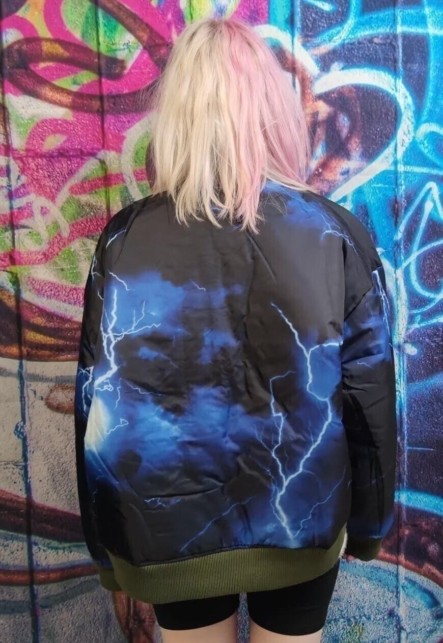 Cross patch fleece jacket reversible flame varsity bomber