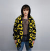 Sunflower fleece coat daisy trench floral pattern overcoat detachable sleeves rave bomber festival party jacket custom peacoat yellow black