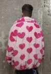 Heart fleece bomber handmade fluf love jacket in pastel pink