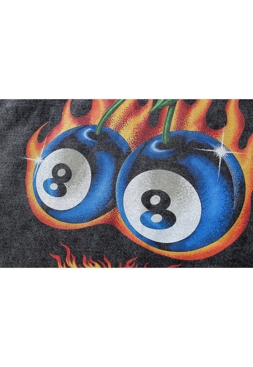 Cherry t-shirt old bingo game long tee retro top acid grey