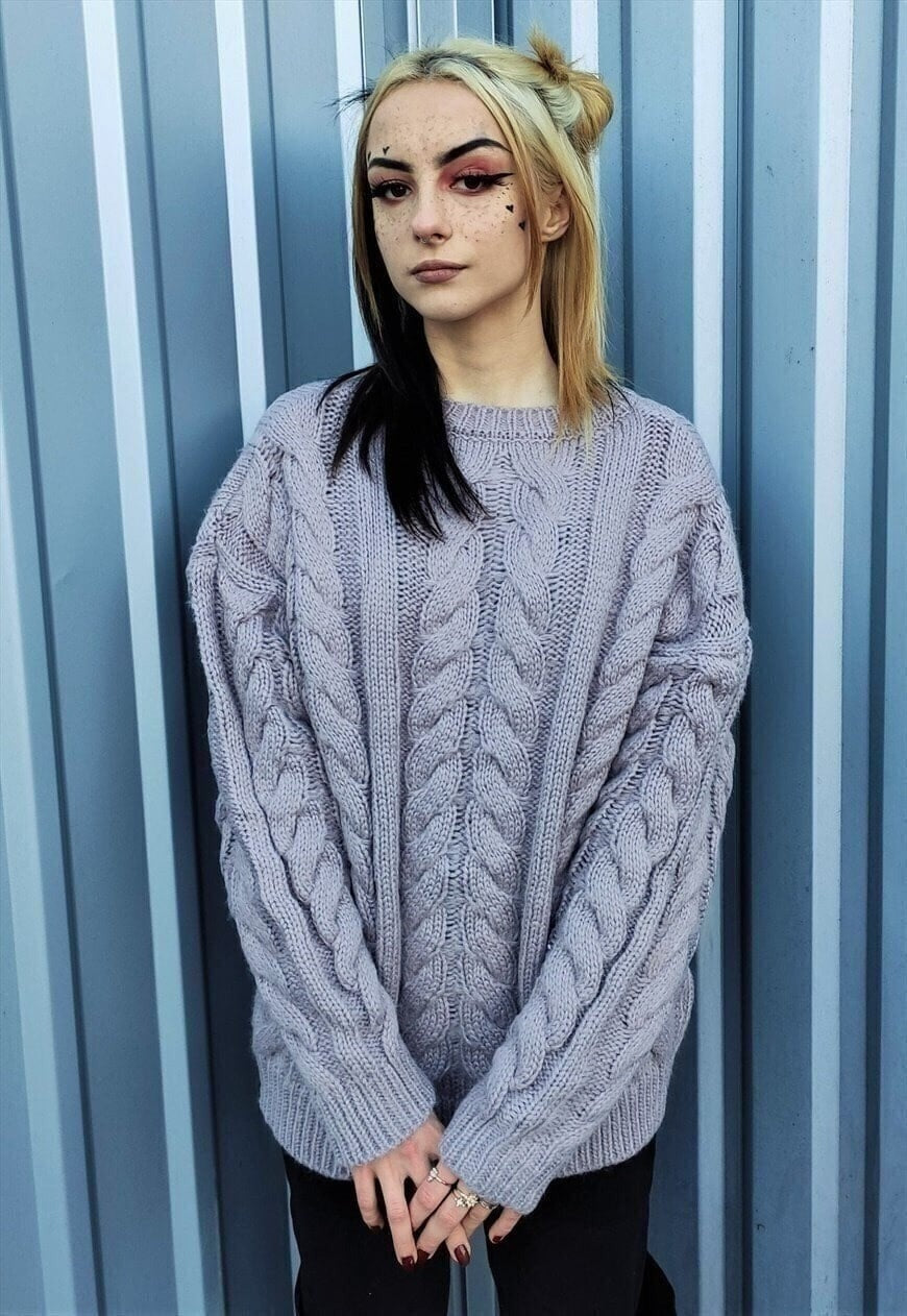 Chunky cable knitwear sweater Y2K jumper faded pink