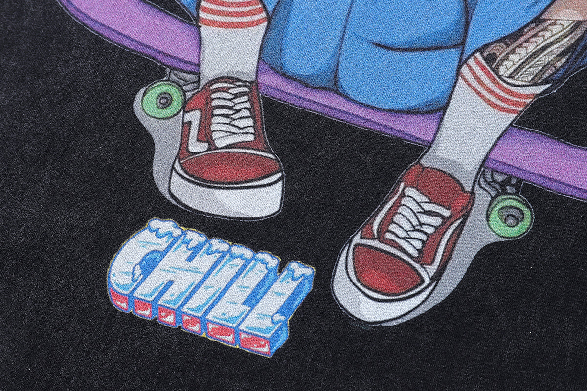 Middle finger t-shirt tattoo boy tee y2k Japanese cartoon top in vintage grey