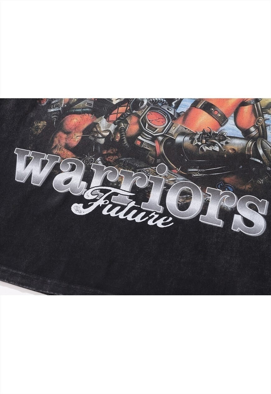 Vintage warrior princess t-shirt long sleeve retro top grey