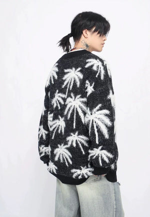 Palm sweater sweater black tropical pattern hairy y2k jumper