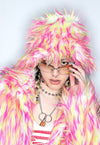 Shaggy faux fur bucket hat pink orange fluffy hat rave cap